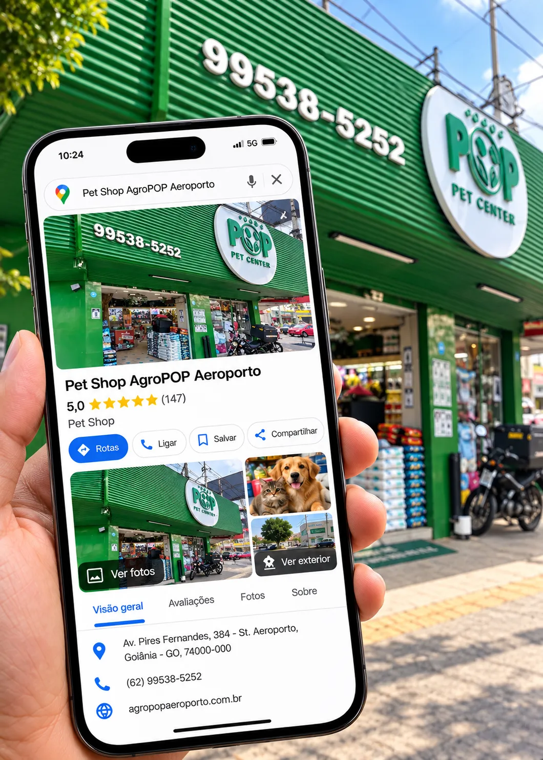 Perfil Google do pet shop AgroPOP otimizado para aparecer no Google Maps